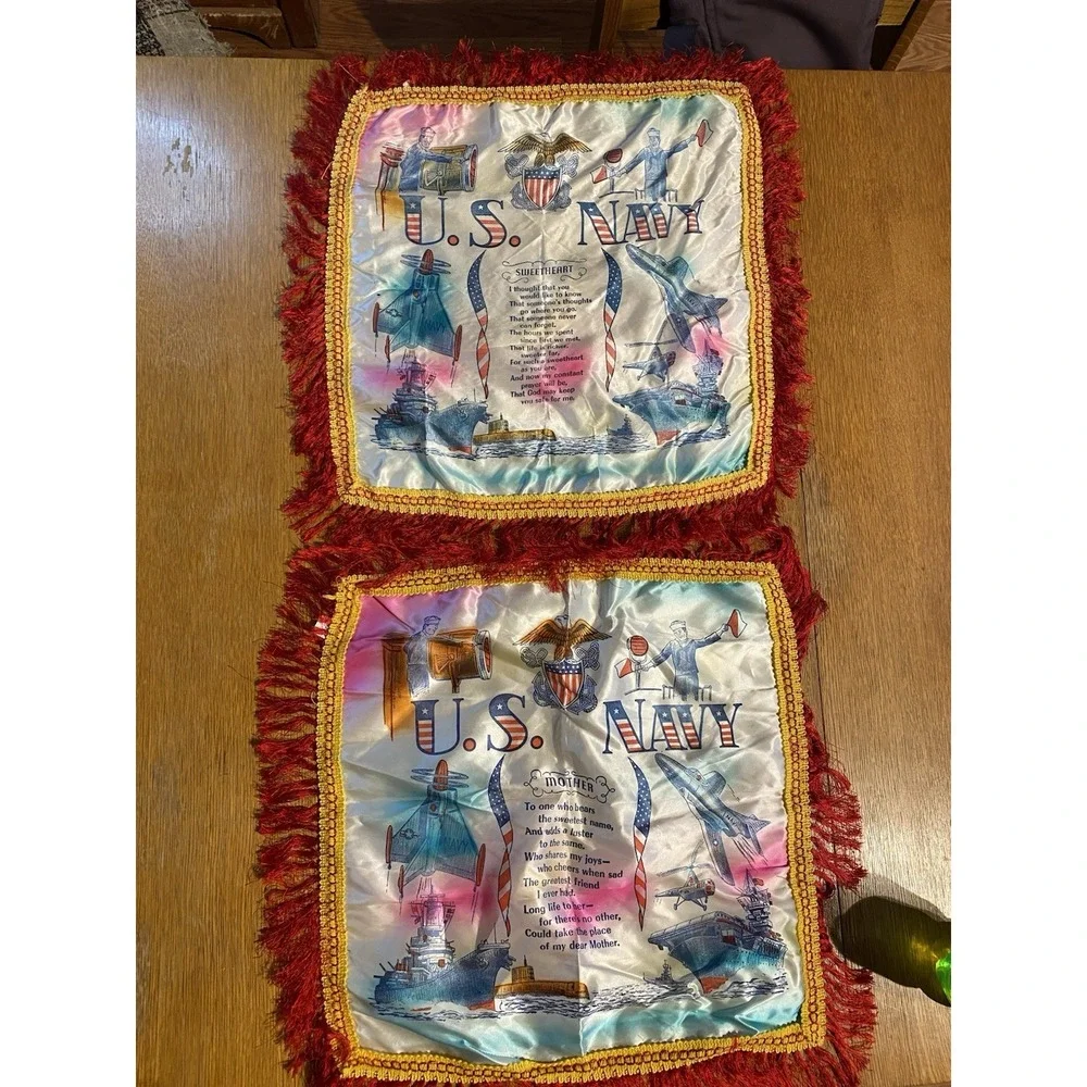 VTG US Navy Sweetheart Pillow Case Cover Lot Of 2 Mother Sweetheart 50s Deco-Tex